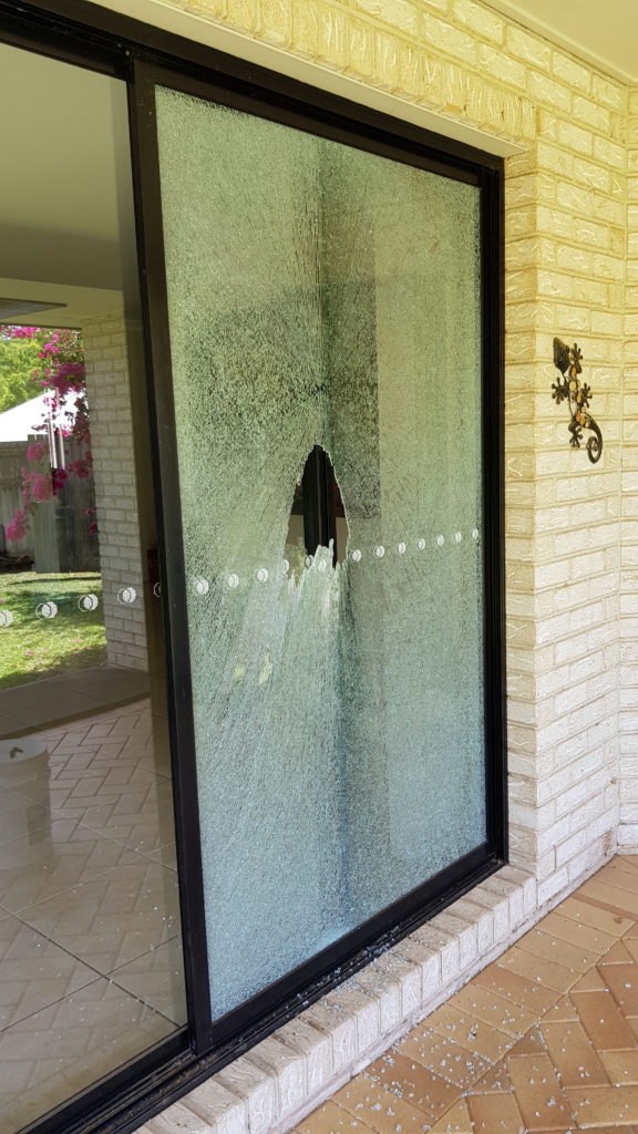 Broken window from Johns Mowing